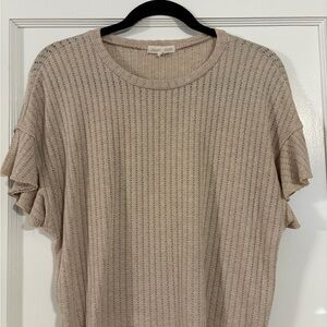 Moa Moa Textured Beige Ruffle Sleeve Tee